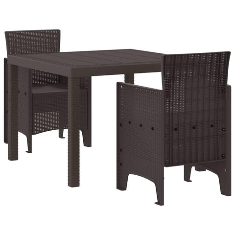 vidaXL Garden Dining Set 3 pcs Brown Polypropylene, Chill Outdoor Dining Set, Stylish Garden Furniture, Easy-to-Carry Seating, Tough Patio Table for Summer Fun