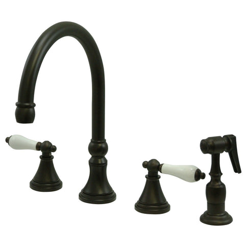 Kingston Brass KS2795PLBS 8-Inch Deck Mount Kitchen Faucet with Brass Sprayer, Oil Rubbed Bronze