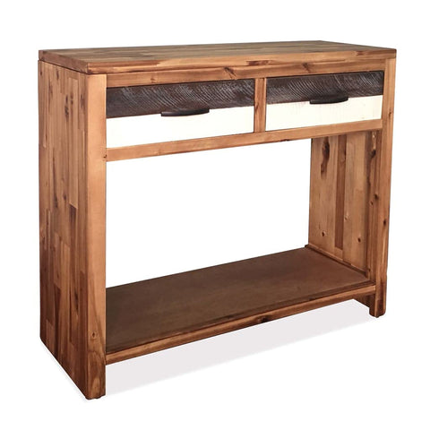 vidaXL Solid Acacia Wood Console Table with 2 Drawers & Shelf â€“ Brown - Modern Sideboard-Console for Living Room - Durable & Decorative - Easy Assembly