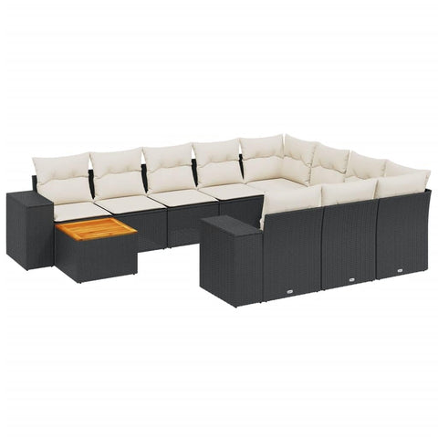 vidaXL Patio Sofa Set with Cushions 11 Piece, Outdoor Conversation Set, Sectional Sofa for Balcony Garden, Modern Style, Black Poly Rattan