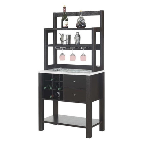 Convenience Concepts Newport Serving Bar Cart 31" - Modern Storage Bar Cabinet with Drawers, Wine Rack for Kitchen, Dining Room, Black Faux Marble/Espresso