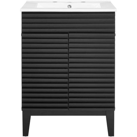 Oakestry Render 24-inch Bathroom Vanity with Sink Black and White Finish Freestanding Storage Cabinet with Soft Close Doors Modern Small Space Vanity for Bathrooms and Powder Rooms