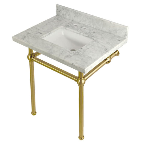 Kingston Brass KVPB30MBSQ7 30X22 Carrara Marble Vanity with Sink and Brass Feet Combo, Carrara Marble/Brushed Brass