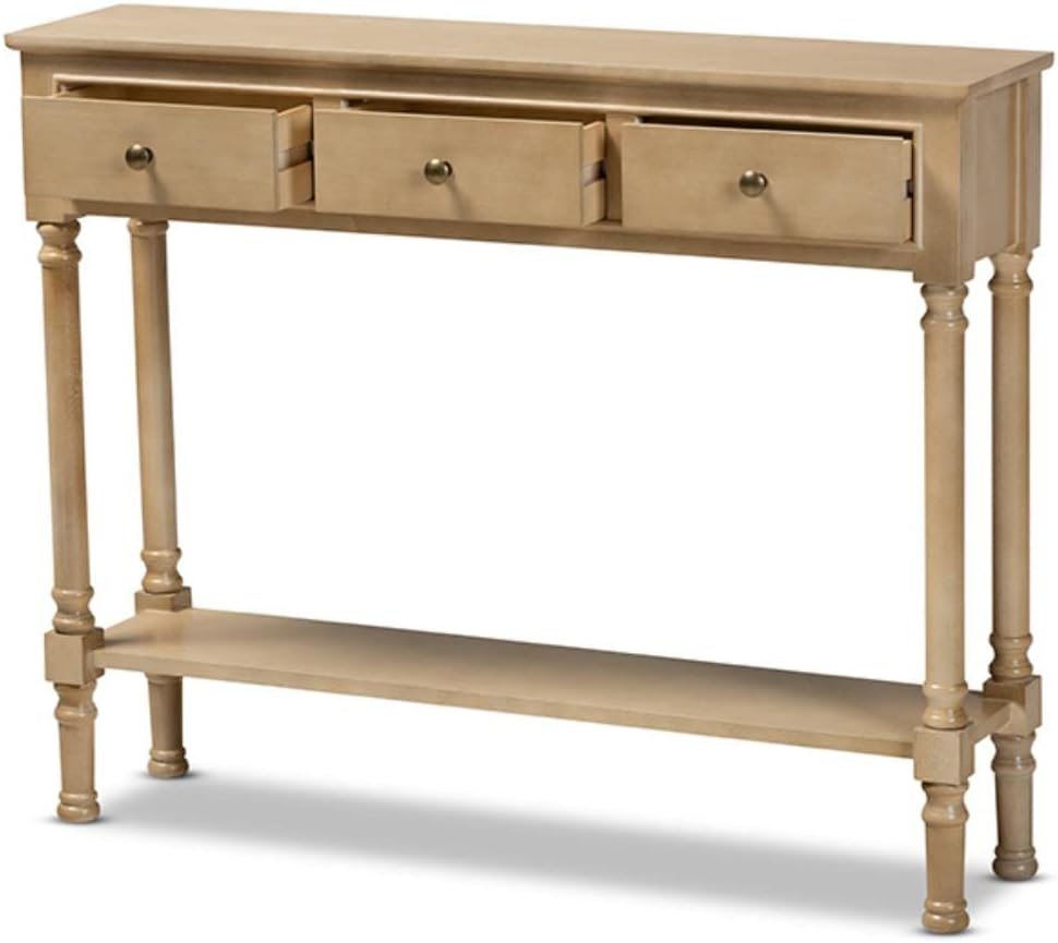 Baxton Studio Calvin Classic and Traditional French Farmhouse Oak Brown Finished Wood 3-Drawer Entryway Console Table