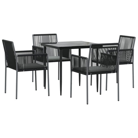 vidaXL 3 Piece Patio Dining Set - Poly Rattan and Steel Construction - Black with Comfortable Armrest Chairs and a Tempered Glass Tabletop