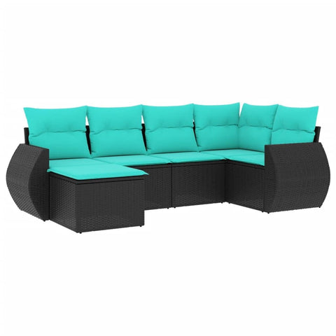 vidaXL Patio Sofa Set with Cushions 6 Piece, Outdoor Conversation Set, Sectional Sofa for Balcony Garden, Modern Style, Black Poly Rattan