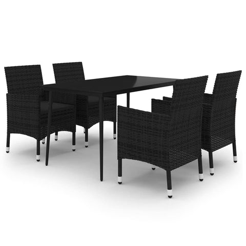 vidaXL Patio Dining Set 5 Piece with Cushions Garden Outdoor Lawn Yard Terrace Balcony Table and Chair Seat Seating Furniture Poly Rattan and Glass
