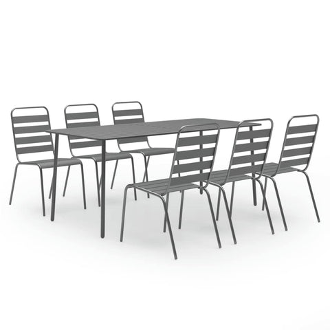 vidaXL 7-Piece Contemporary Patio Dining Set, Dark Gray - Industrial-Style Outdoor Furniture Set with Stackable Chairs, Durable Steel Construction