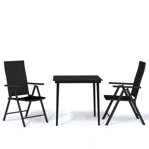 vidaXL 5-Piece Patio Dining Set - Outdoor Furniture with Powder-Coated Steel Table, Glass Tabletop, PE Rattan Chairs, Adjustable Backrests, Folding Designâ€“ Black