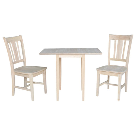 International Concepts Drop Leaf Solid Wood Dining Table with 2 Splat Back Chairs