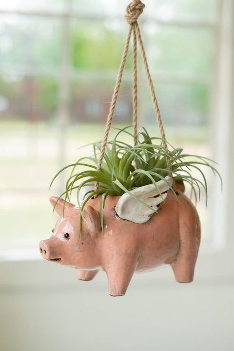KALALOU CDV2243 Ceramic Hanging Flying Pig Planter