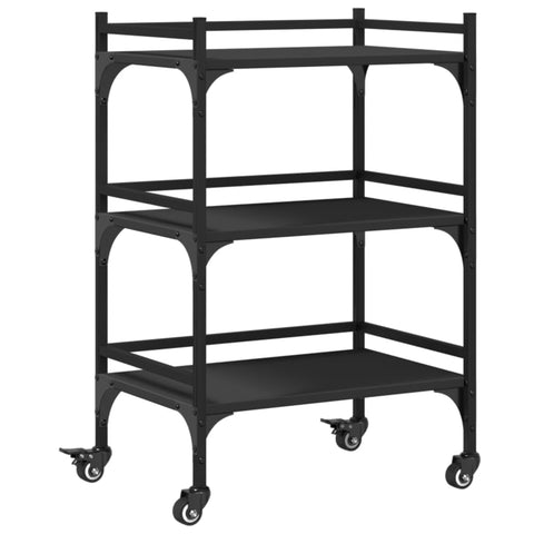 vidaXL Kitchen Trolley, Rolling Cart on Wheels, Tea Trolley for Living Room Bathroom, Storage Serving Trolley, Black Engineered Wood