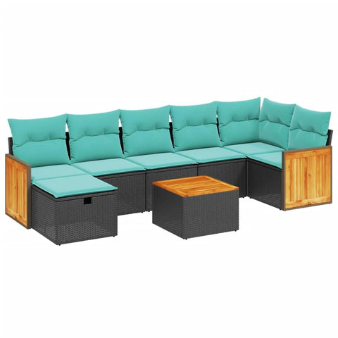vidaXL Patio Sofa Set with Cushions 8 Piece, Outdoor Conversation Set, Sectional Sofa for Balcony Garden, Modern Style, Black Poly Rattan