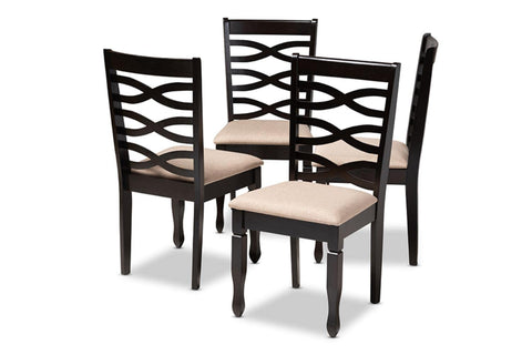 Baxton Studio Lanier Fabric and Wood Dining Chairs in Sand and Brown Set of 4