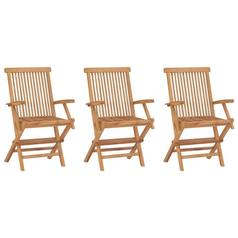 vidaXL 3 pcs Folding Patio Chairs - Solid Teak Wood, Weather Resistant, Portable - Suitable for Outdoor Garden & Indoor Use, Farmhouse Style Deck Furniture