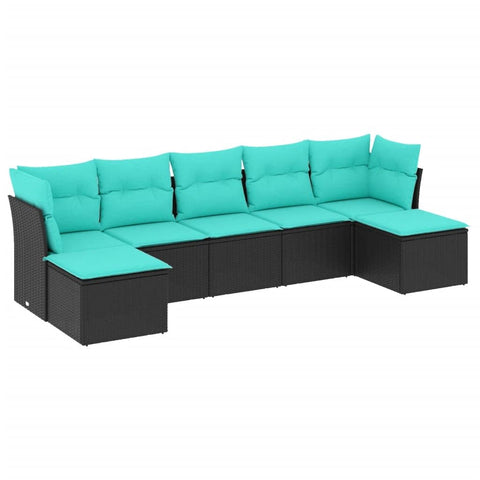 vidaXL Patio Sofa Set with Cushions 7 Piece, Outdoor Conversation Set, Sectional Sofa for Balcony Garden, Modern Style, Black Poly Rattan