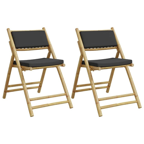 vidaXL Foldable Bamboo Bistro Chairs with Dark Gray Cushions - 2 pc Set, Patio/Garden/Indoor Seating, Removable Covers, 19.9"x20.7"x34.1"