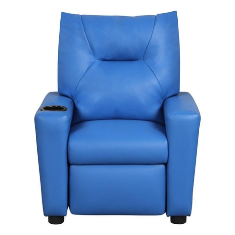 Lilola Home Perline 23" W Blue PVC Fabric Kids Recliner Chair – Faux Leather Toddler Armchair with Cup Holder and Soft Padded Back for Bedroom or Playroom