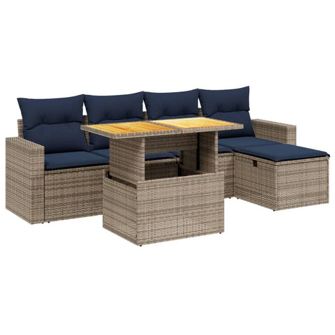 vidaXL Patio Sofa Set with Cushions 6 Piece, Outdoor Conversation Set, Sectional Sofa for Balcony Garden, Modern Style, Gray Poly Rattan