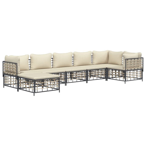 vidaXL Patio Furniture Set 7 Piece, Outdoor Sectional Sofa with Cushions, Wicker Furniture Set for Porch Lawn Garden Backyard, Anthracite Poly Rattan