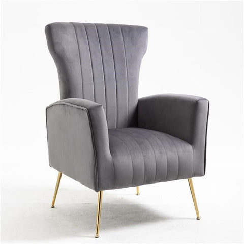 Cela Velvet Upholstered Wingback Chair w/ Gold legs - Grey