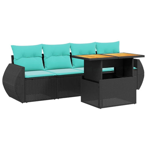 vidaXL Patio Sofa Set with Cushions 5 Piece, Outdoor Sectional Sofa Couch, Patio Conversation Set for Garden Backyard, Black Poly Rattan