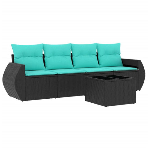 vidaXL Patio Sofa Set with Cushions 5 Piece, Outdoor Conversation Set, Sectional Sofa for Balcony Garden, Modern Style, Black Poly Rattan