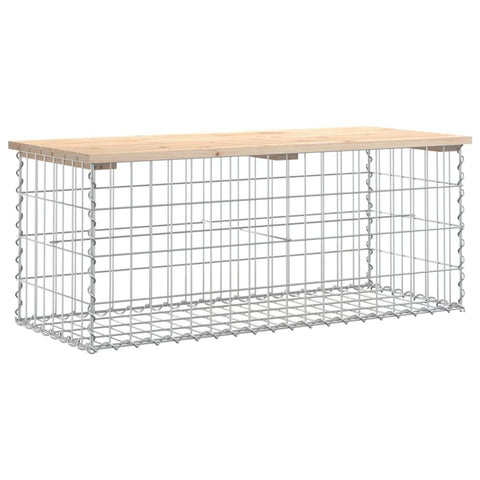 vidaXL Patio Bench with Gabion Design - Solid Wood Pine Outdoor Garden Seating - Galvanized Steel Base - Compact and Versatile - Natural Brown