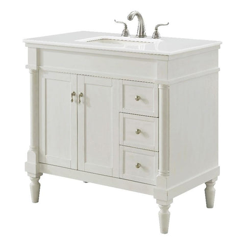 Elegant Kitchen and Bath Lexington 36" Solid Wood Bathroom Vanity in White