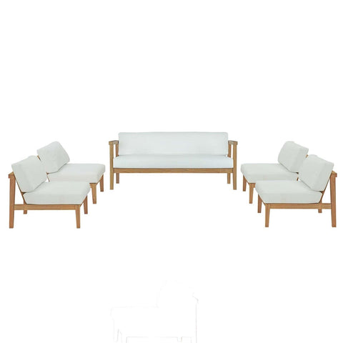 Modway Bayport 5-Piece Modern Teak Wood/Fabric Outdoor Set in White/Natural