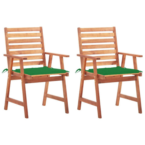 vidaXL Solid Acacia Wood Patio Dining Chairs with Cushions - Waterproof and Weather-Resistant for Outdoor Alfresco Dining in Green.