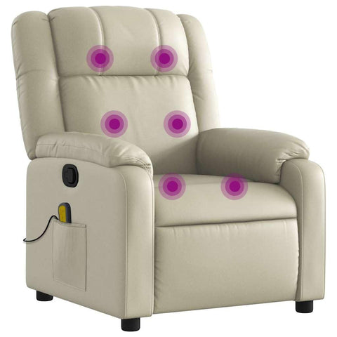 vidaXL Cream Faux Leather Manual Massage Recliner Chair for Elderly - Adjustable Reclining Positions with Vibration Massage and Side Pocket, 3206189
