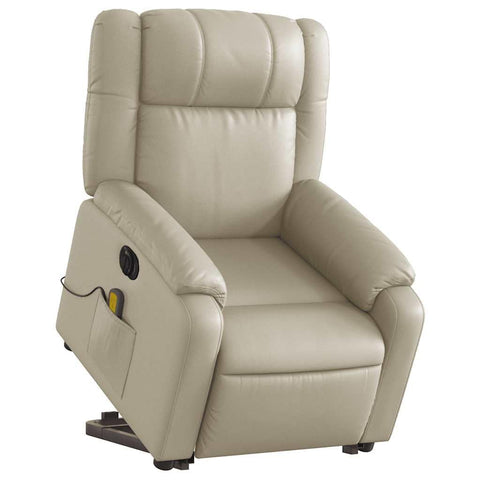 vidaXL Electric Massage Recliner Chair - Cream Faux Leather Armchair with Power Lift, Reclining & Vibration Features for Living Room