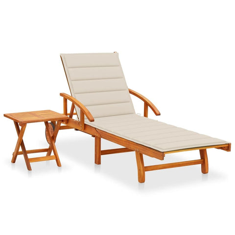 vidaXL Sun Lounger, Outdoor Chaise Lounge Chair with Cushion, Patio Daybed with Adjustable Backrest and Footrest, Retro Style, Solid Wood Acacia