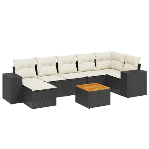 vidaXL Patio Sofa Set with Cushions 8 Piece, Outdoor Conversation Set with Storage, Patio Furniture Set, Modern Style, Black Poly Rattan
