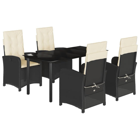 vidaXL Garden Dining Set 5 Pieces Black with Polyrattan Cushions