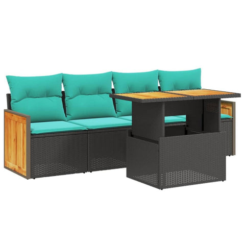 vidaXL Patio Sofa Set with Cushions 5 Piece, Outdoor Conversation Set, Sectional Sofa for Balcony Garden, Modern Style, Black Poly Rattan