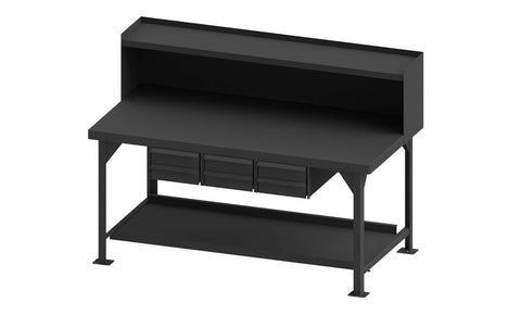 Extra Heavy Duty Workbench 72 x 36 3/16 Inch Steel Top with Angle Iron Frame Bottom Shelf with Back Stop 6 Drawers 12000 lbs. Capacity Gray