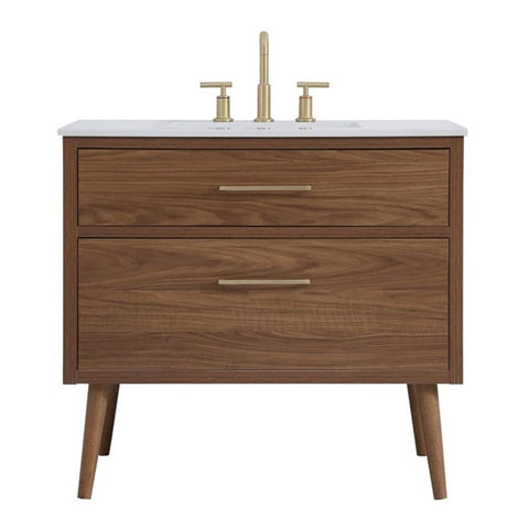Elegant Decor Boise 36" Engineered Stone Steel Bathroom Vanity in Walnut Brown