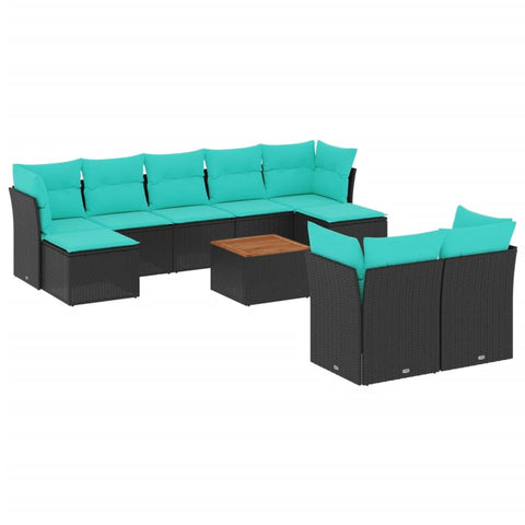 vidaXL Patio Sofa Set with Cushions 10 Piece, Outdoor Conversation Set with Storage, Patio Furniture Set, Modern Style, Black Poly Rattan