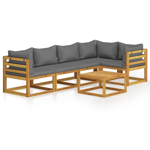 vidaXL Patio Lounge Set 6 Piece, Sectional Sofa for Outdoor Garden Yard, Patio Furniture with Cushions, Coffee Table, Modern Style, Solid Acacia Wood