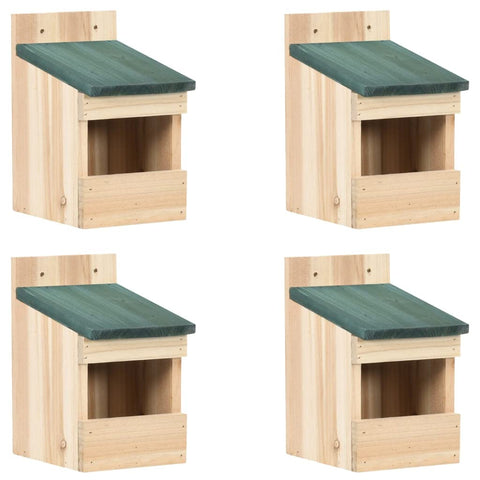 vidaXL Firwood Bird Houses 4-Pack - Wall-Mounted Nesting Box Aviary 4.7"x6.3"x7.9" with Green Roof for Garden/Terrace Decor