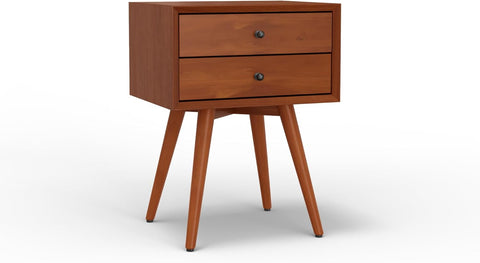 Alpine Furniture Flynn 2-Drawer Mahogany and Veneer Small Nightstand with Legs, Chestnut