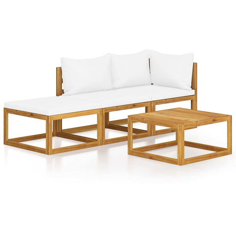 vidaXL Luxury Outdoor Lounge Set with Coffee Table, 4-Piece, Cream Cushioned, Robust Solid Acacia Wood - Modern Seating for Garden or Patio