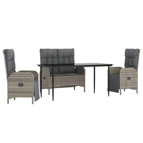vidaXL Patio Dining Set with Cushions - Stylish 4 Piece Outdoor Furniture Set - Gray Poly Rattan - Durable Weather Resistant Material - Perfect for Alfresco Dining - Ideal for Garden and Patio, Grey