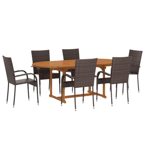 vidaXL Patio Dining Set 7 Piece, Dining Table and Chairs with Umbrella Hole, Patio Furniture Set for Garden, Farmhouse, Poly Rattan Brown