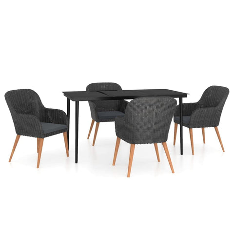 vidaXL 5 Piece Garden Dining Set with Cushions Black Weather Resistant Poly Rattan Outdoor Furniture for 4 People Rectangular Table and Comfortable Chairs Patio Chair Contemporary Bistro