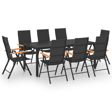 vidaXL 9-Piece Outdoor Patio Dining Set - Black and Brown Garden/Patio/Balcony Furniture with Reclining PE Rattan Chairs & WPC Tabletop