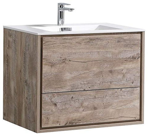Kube DL30-NW DeLusso 30" Nature Wood Wall Mount Modern Bathroom Vanity