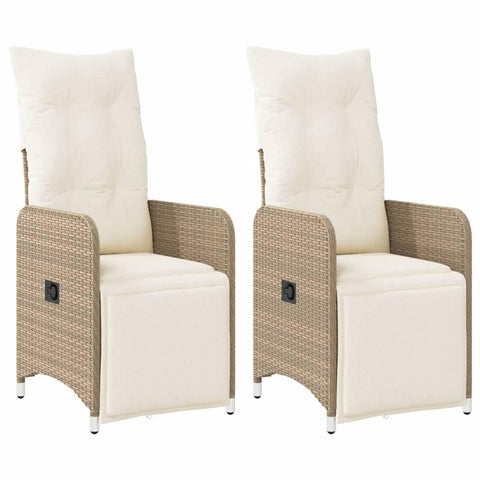 vidaXL 2 Piece Beige Reclining Garden Chair Set with Cushions Adjustable Footrests Removable Covers Durable Powder Coated Steel Frame UV Resistant Outdoor Furniture Chairs Recliner Patio Lawn Cushion